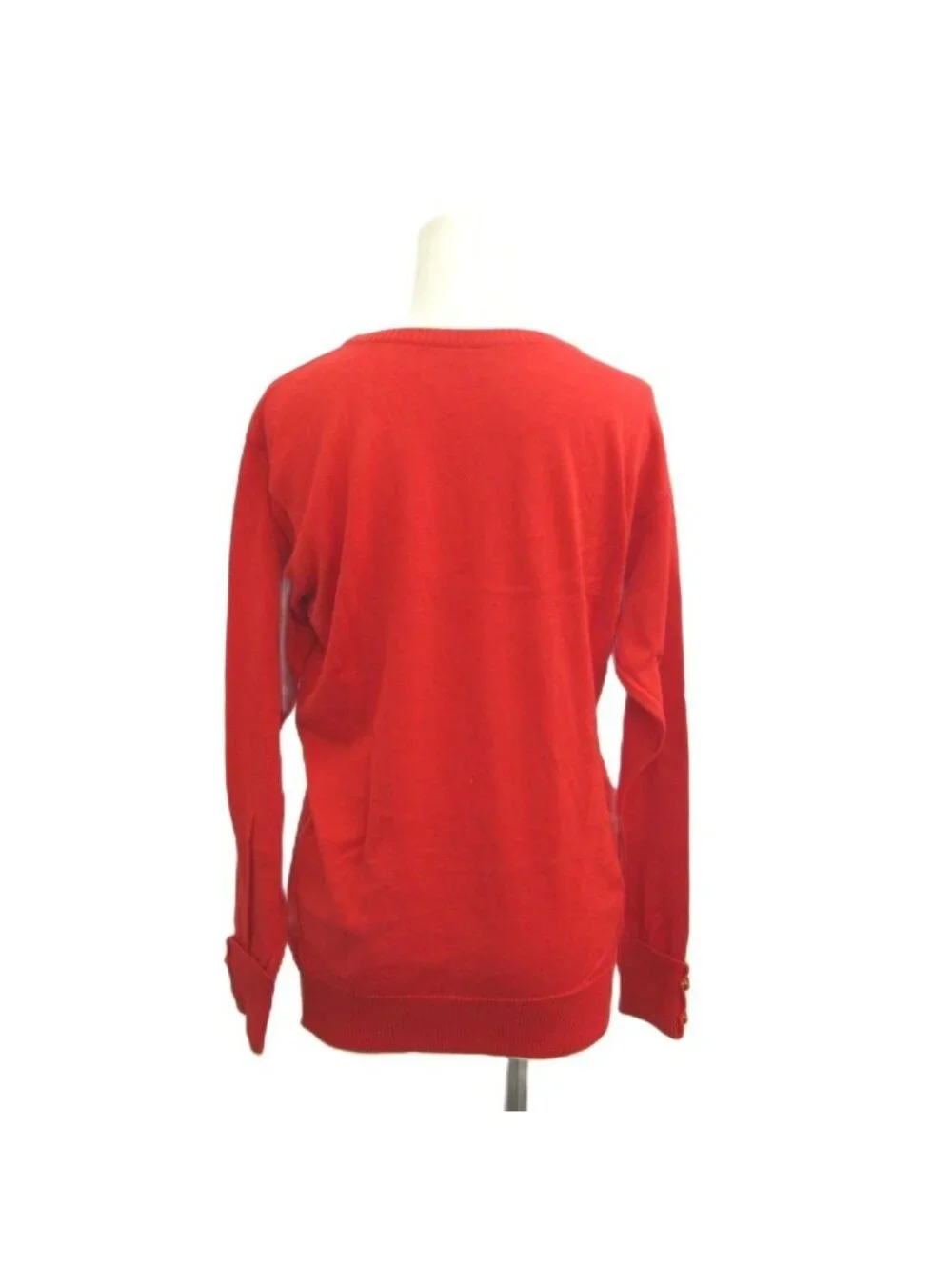 Chanel Pullover Knit Red CC Logo Button Top Long Sleeve Sweater 38